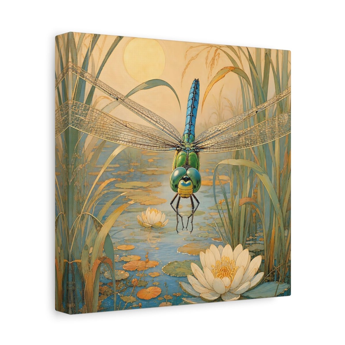 Nature Dragonfly Blue Pond Canvas Print – Art Nouveau Living Room, Above Console Table - YesArtYes