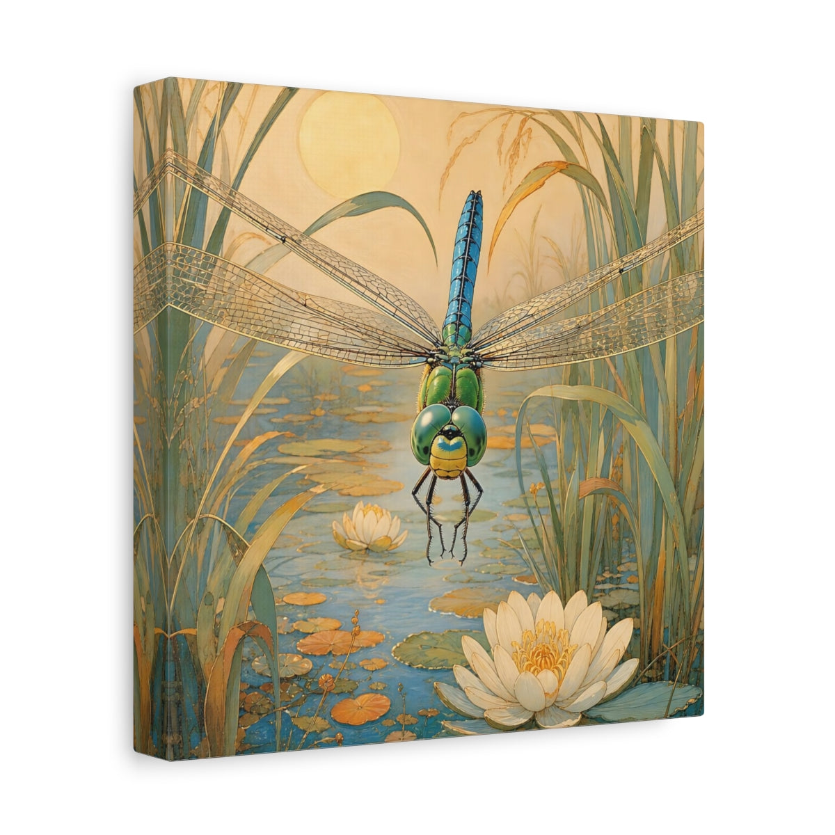 Side Mockup 9. Nature Dragonfly Blue Dragonfly Pond shown as canvas print