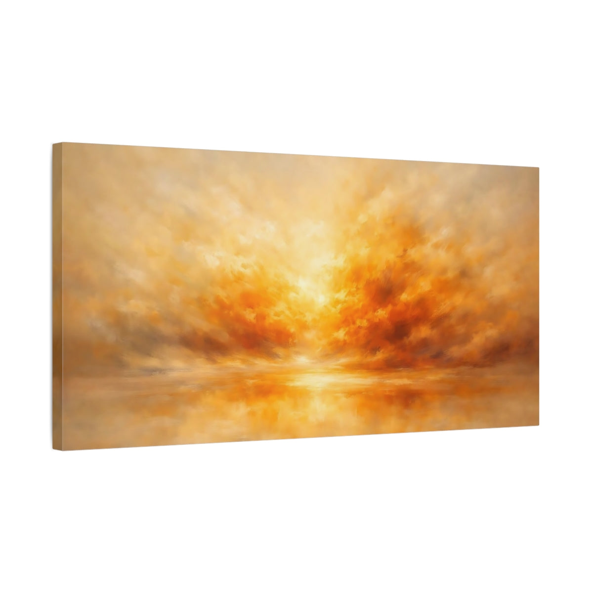 Side Mockup 2. Nature Dramatic Sky Orange Gold Art shown as stretched canvas wall art