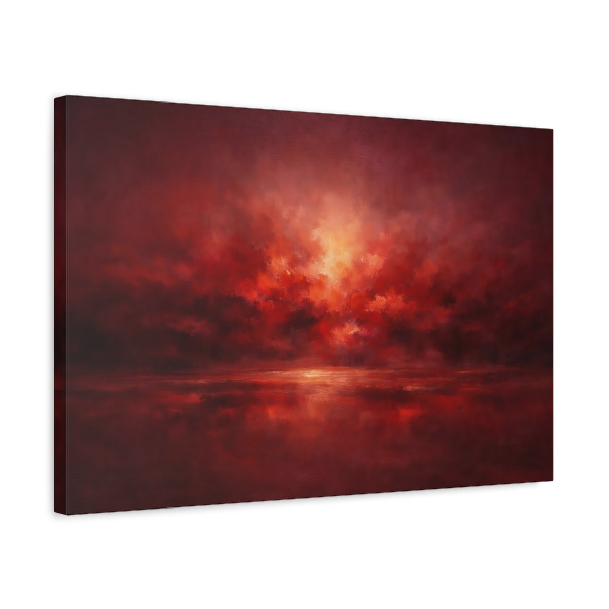 Side Mockup 3. Nature Dramatic Sky Red And Orange shown as stretched canvas wall art