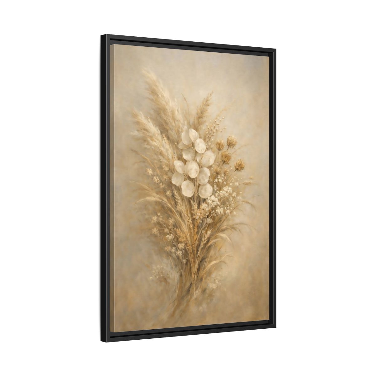 Side Mockup 14. Nature Dried Botanicals Brown And Beige shown as stretched canvas wall art