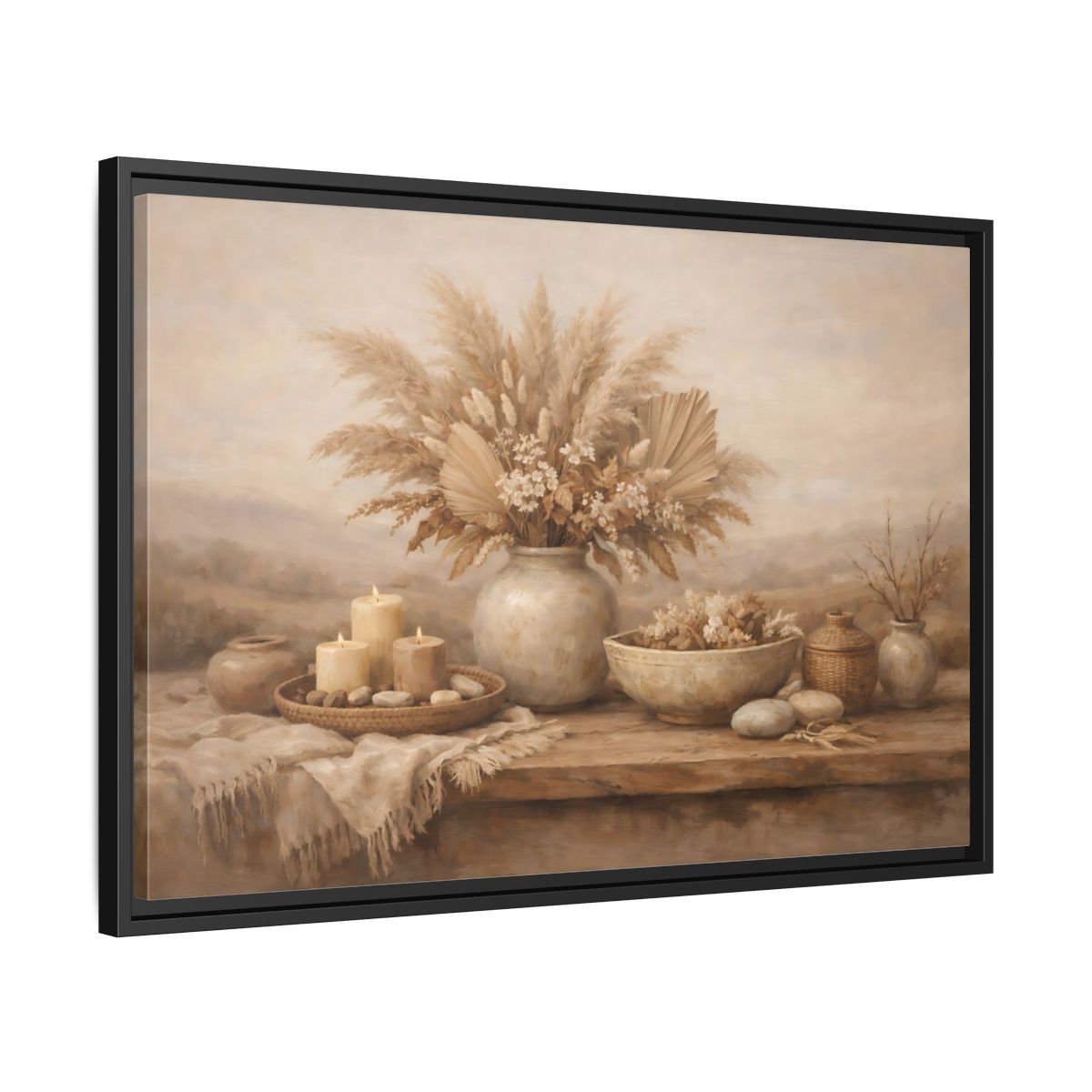 Side Mockup 14. Nature Dried Flowers Boho Still Life shown as stretched canvas wall art