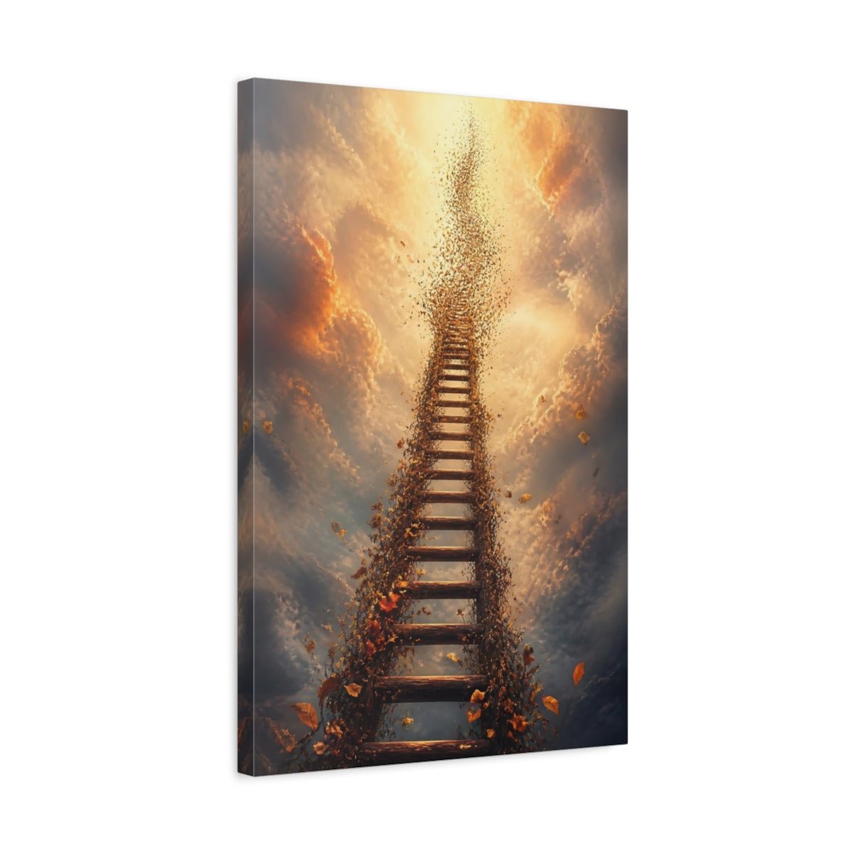 Nature Ethereal Ladder Brown And Gold Canvas Print – Surreal Decor for Living Room, Above Sofa - YesArtYes