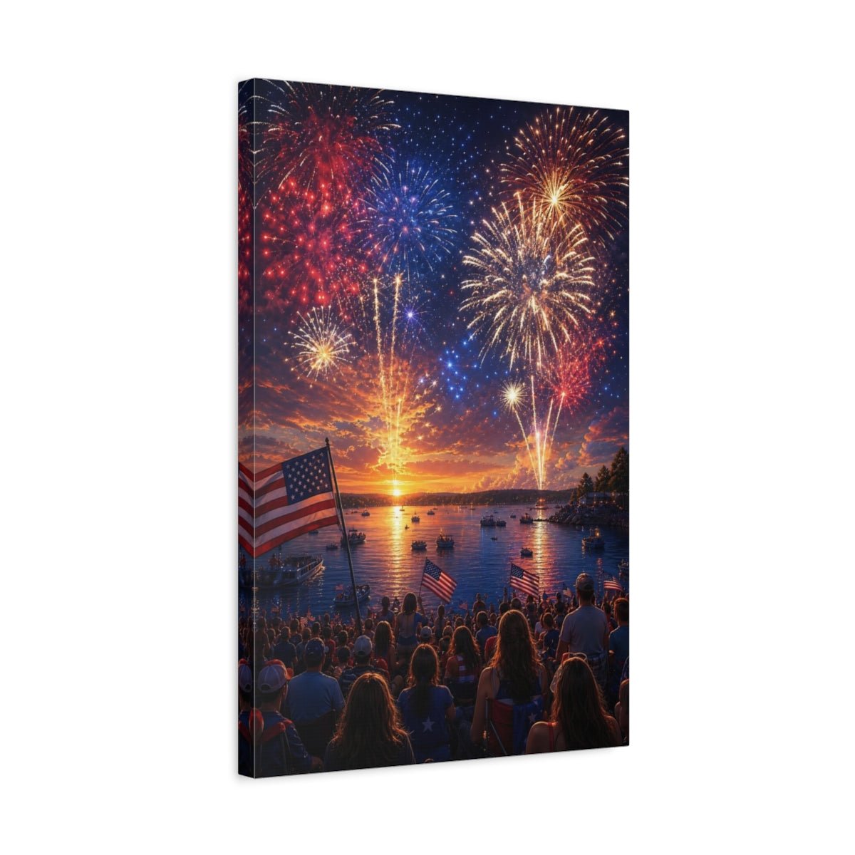 Nature Fireworks Display Red White Blue Canvas Wall Art Print – Realistic Living Room, Above Couch - YesArtYes