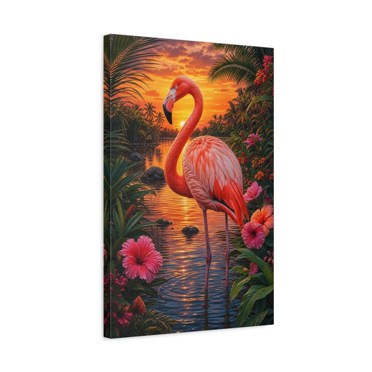 Side Mockup 3. Nature Flamingo Pink And Orange shown as stretched canvas wall art
