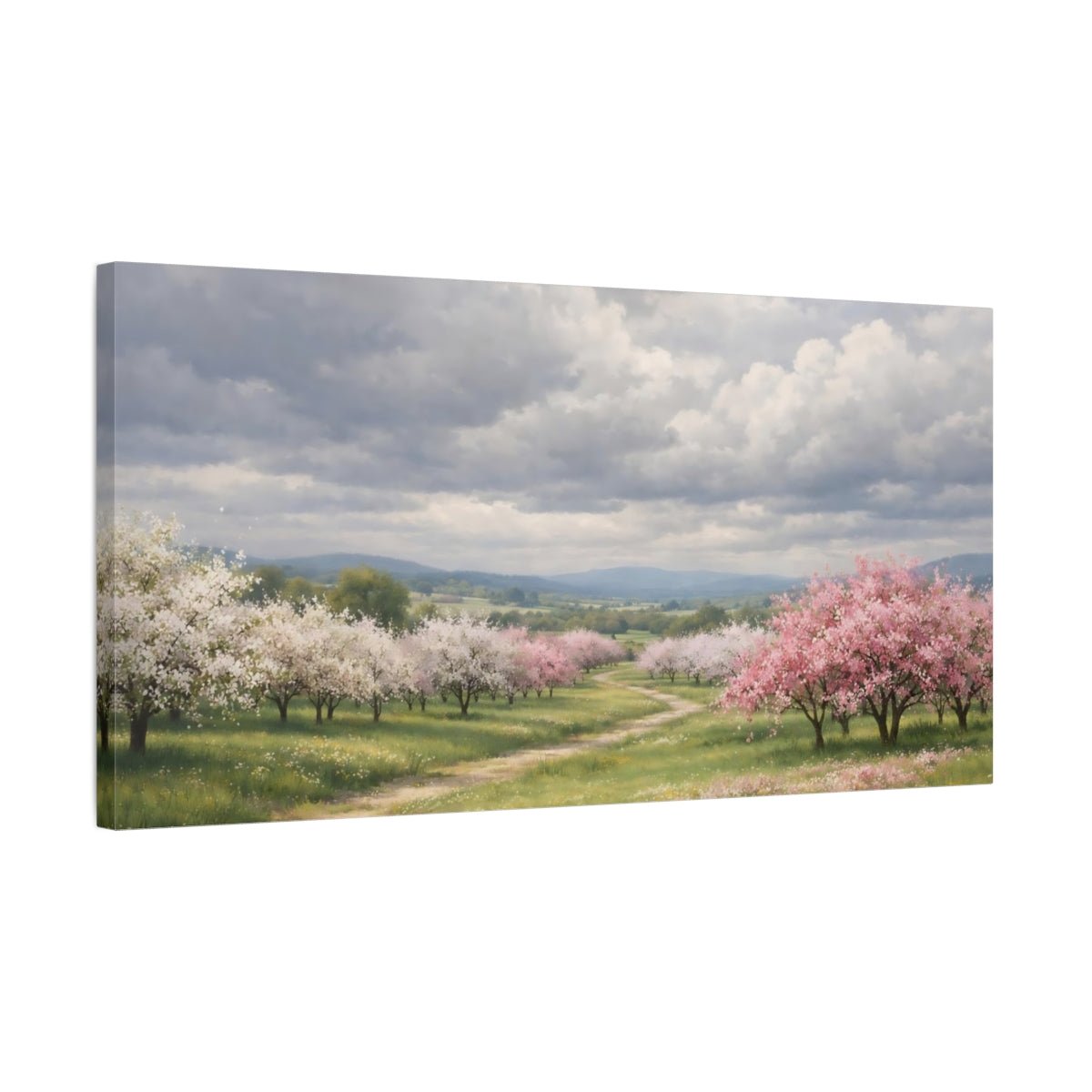 Nature Flowering Orchard Pink And Green - Canvas Wall Art Print - YesArtYes