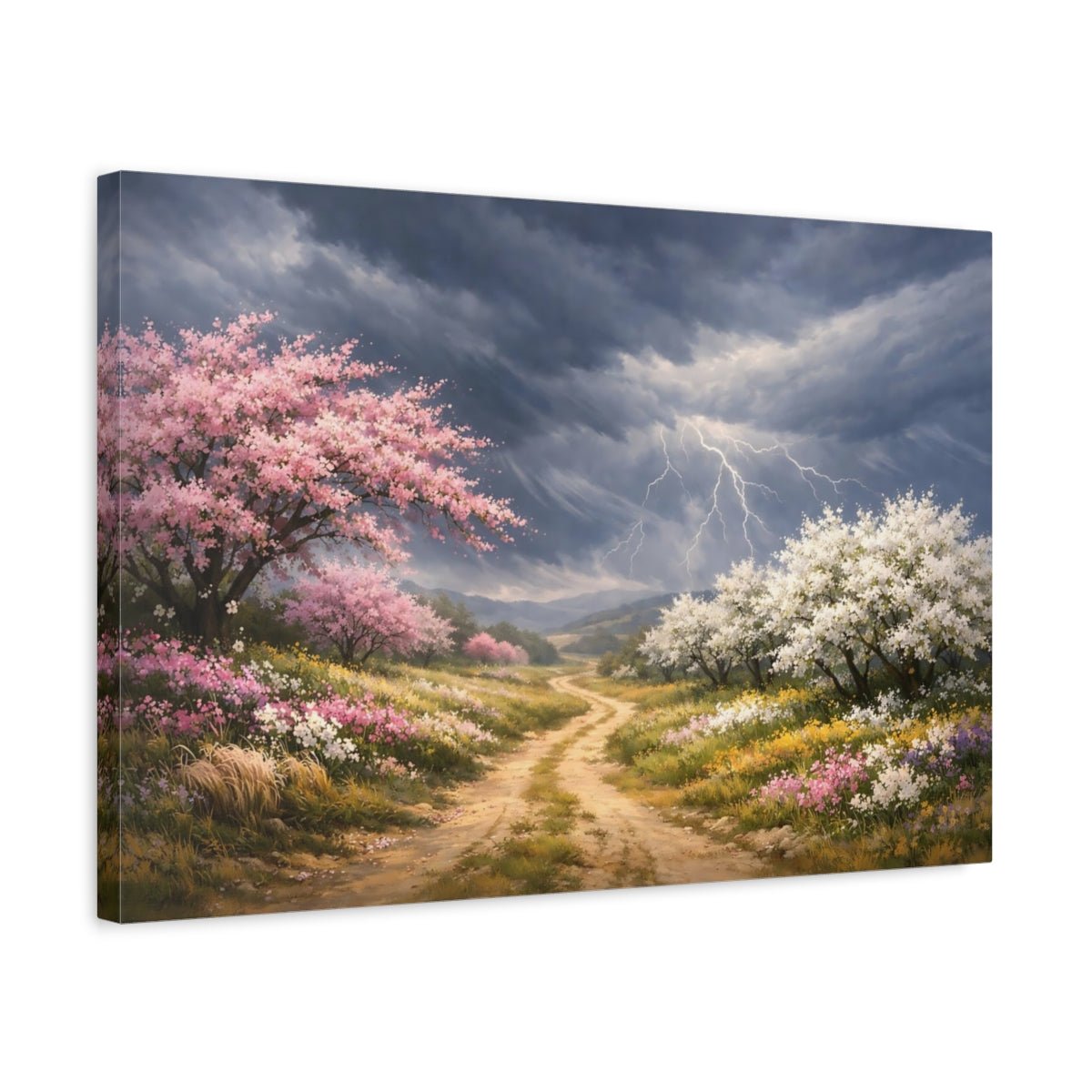 Nature Flowering Trees Pink And Grey - Canvas Wall Art Print - YesArtYes