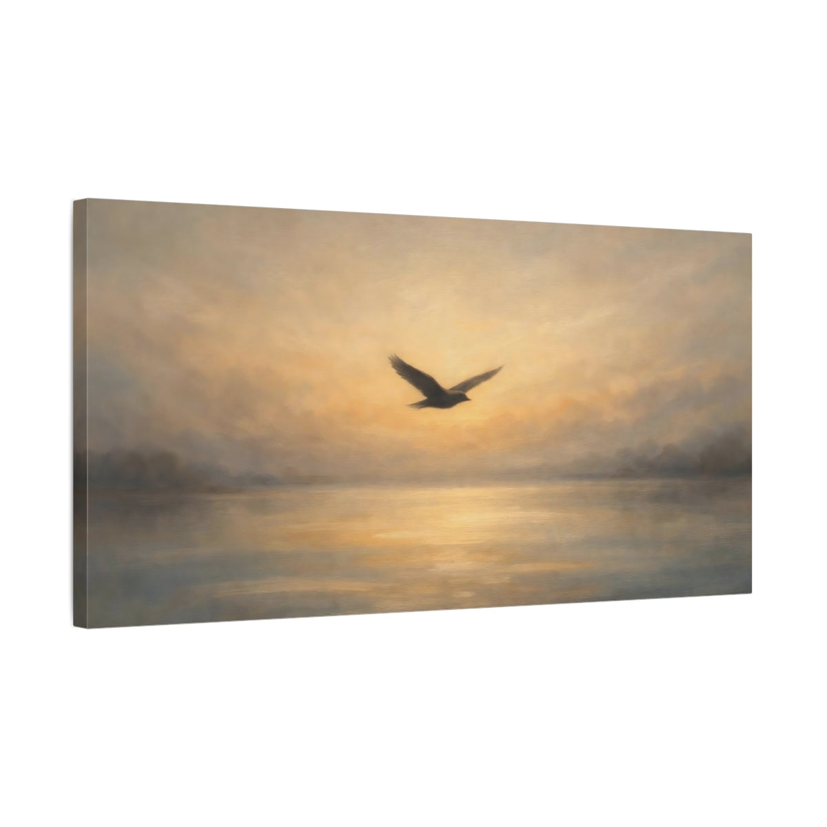Side Mockup 2. Nature Flying Bird Sunset Bird Painting shown as stretched canvas wall art