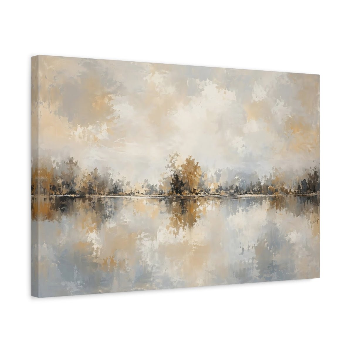 Nature Forest Lake Neutral Landscape Art Canvas Wall Print – Living Room Decor, Large - YesArtYes