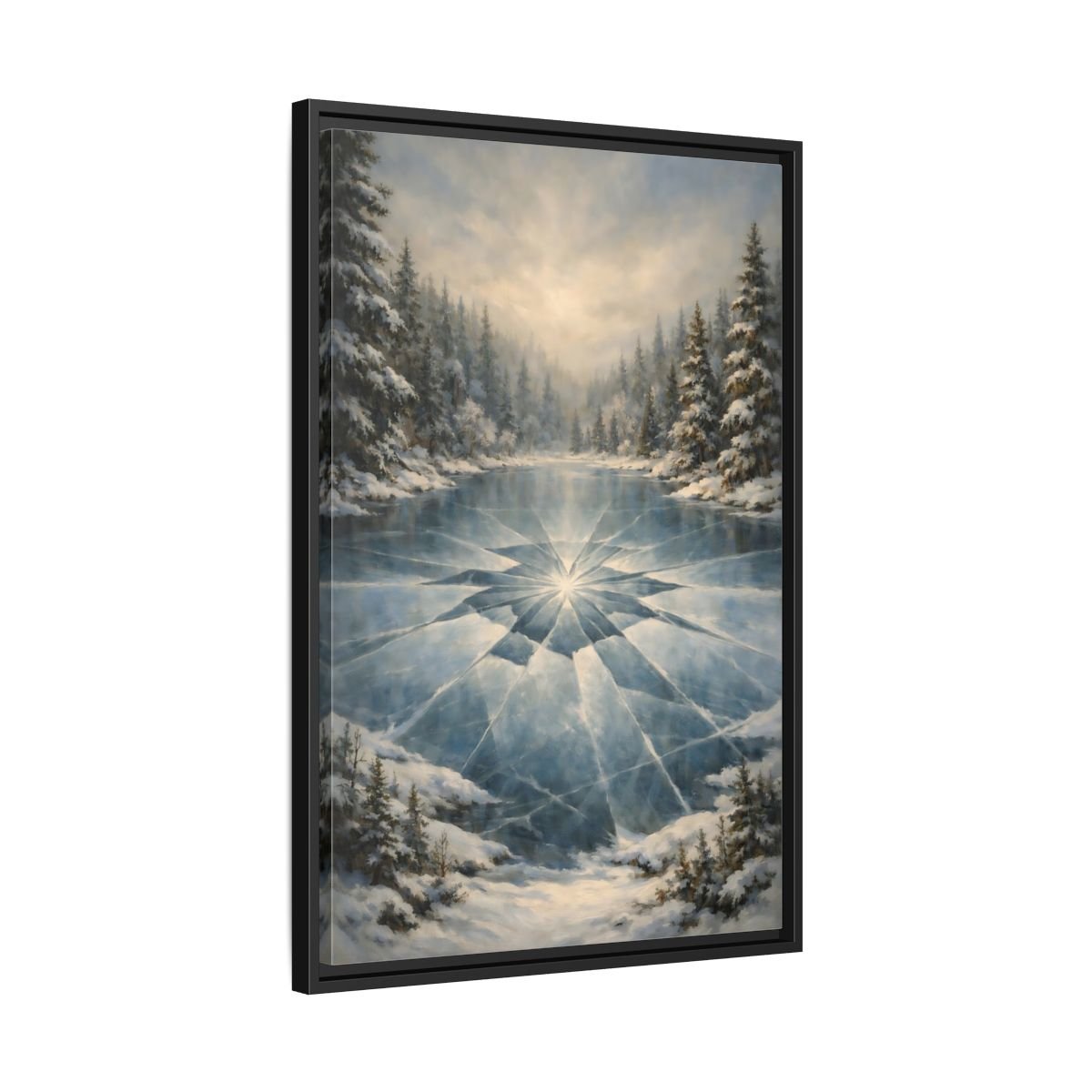Nature Frozen Lake Blue - Framed Canvas Wall Art Print - YesArtYes