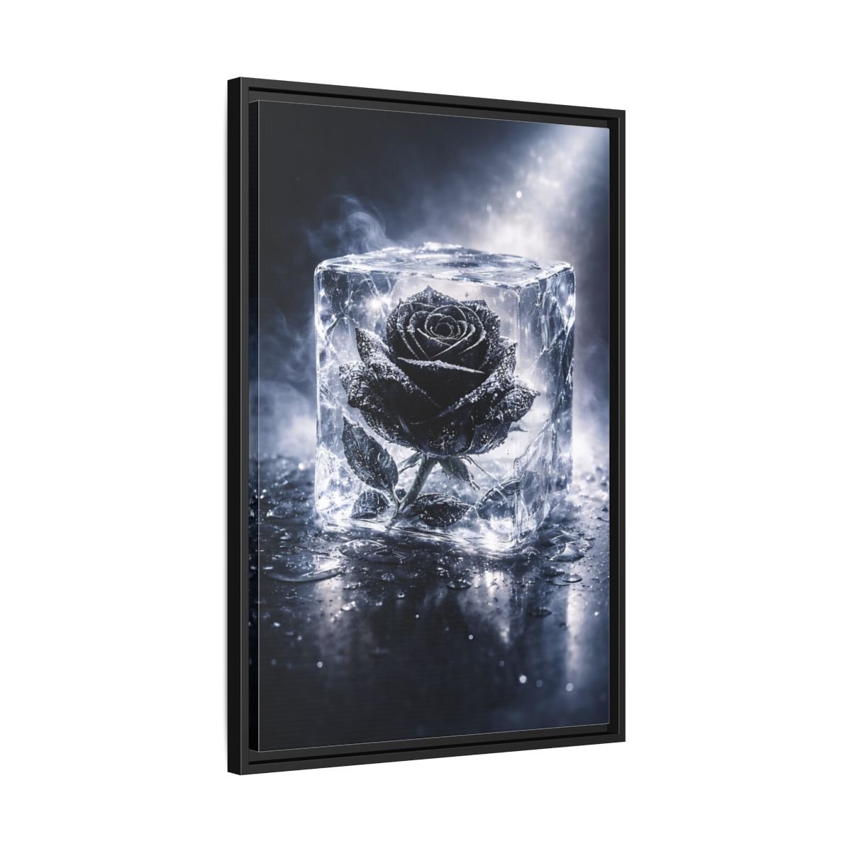 Nature Frozen Rose Black - Framed Canvas Wall Art Print - YesArtYes