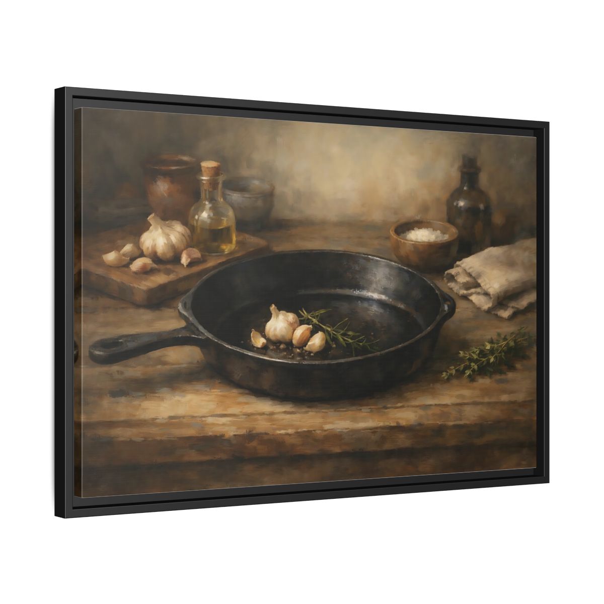 Side Mockup 14. Nature Garlic Rustic Brown shown as stretched canvas wall art