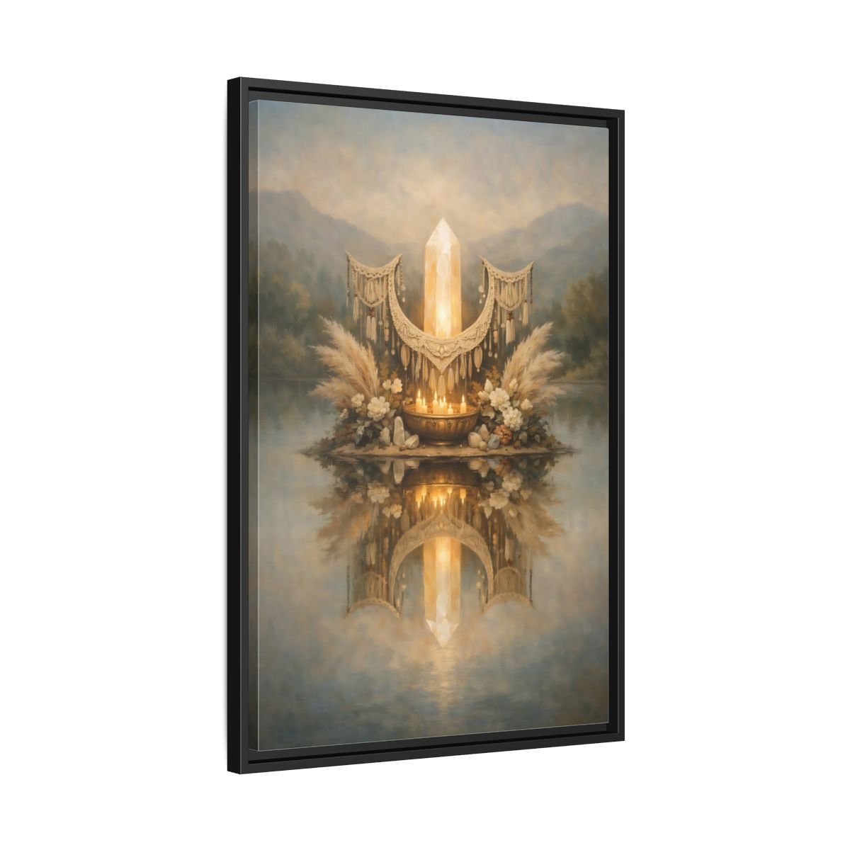 Nature Glowing Crystal Ethereal - Framed Canvas Wall Art Print - YesArtYes