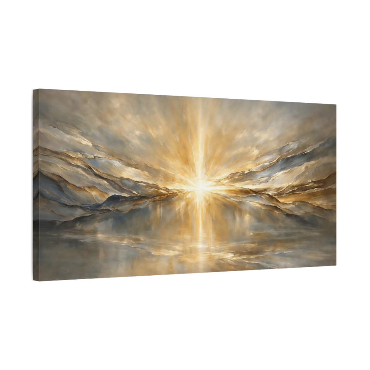 Side Mockup 2. Nature Golden Light Gold And Gray shown as stretched canvas wall art
