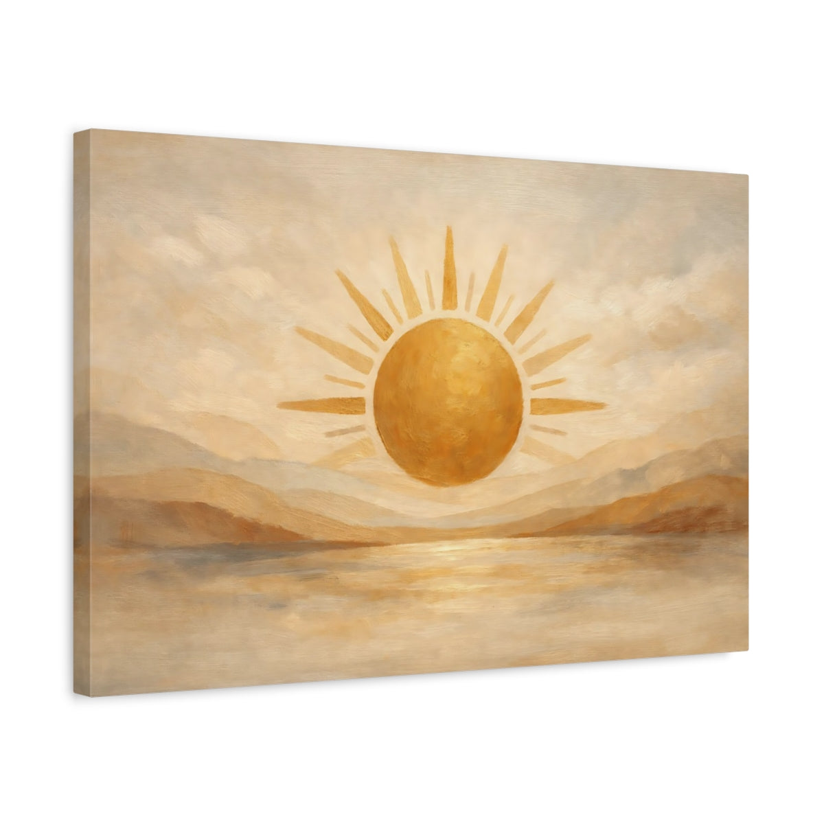 Side Mockup 3. Nature Golden Sun Golden Beige Landscape shown as stretched canvas wall art