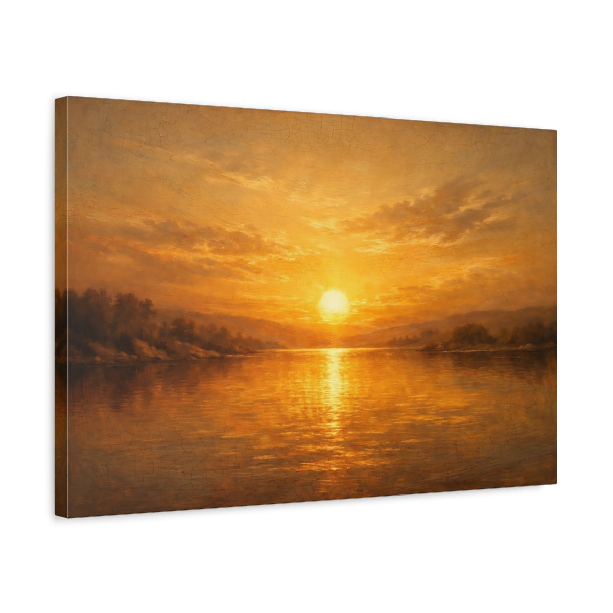 Side Mockup 3. Nature Golden Sunset Golden Sunset Landscape shown as stretched canvas wall art