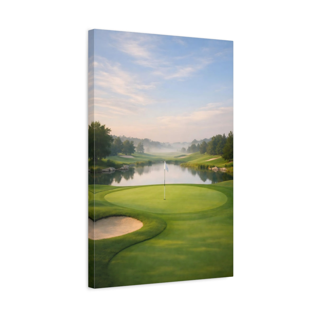 Side Mockup 3. Nature Golf Course Misty Golf Course shown as stretched canvas wall art
