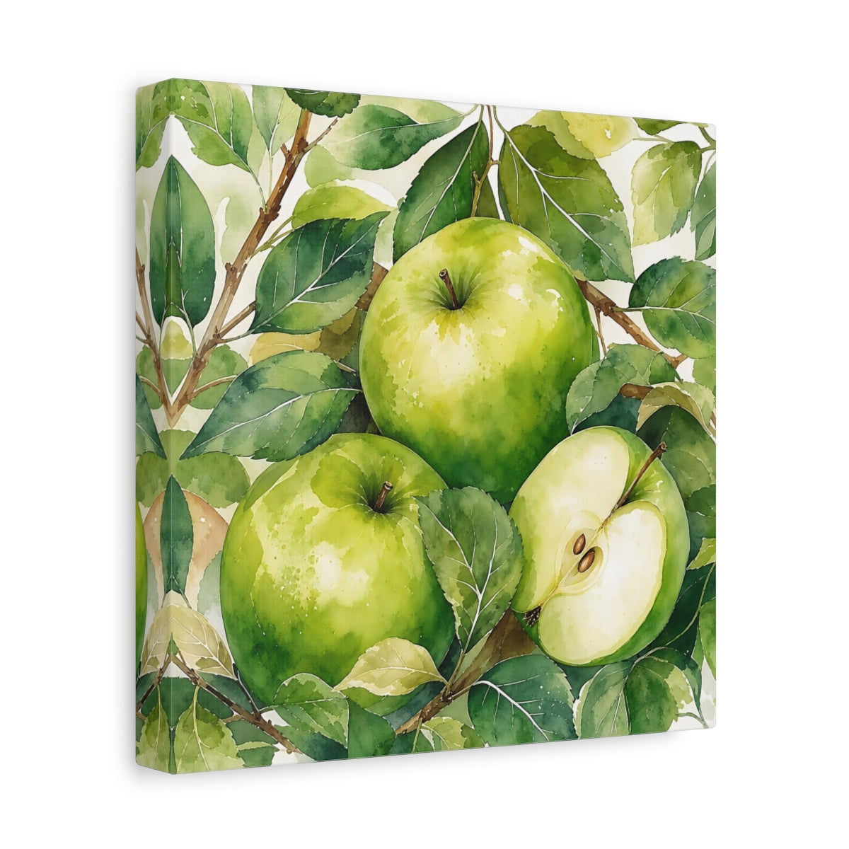 Side Mockup 9. Nature Green Apples Green Apples shown as stretched canvas wall art