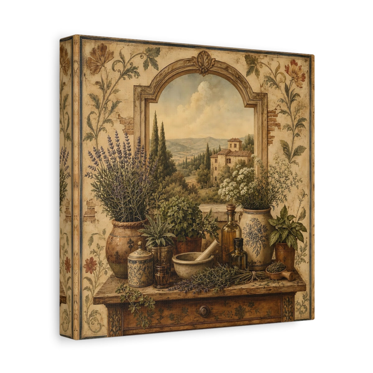 Side Mockup 9. Nature Herbs Tuscan Herb Garden shown as stretched canvas wall art