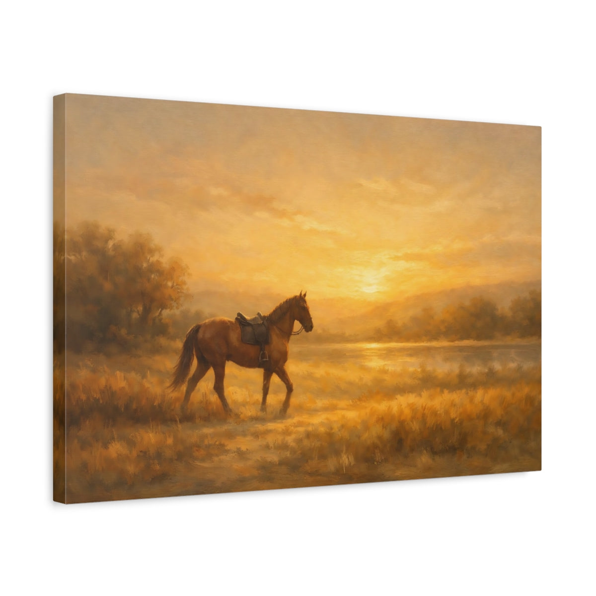Side Mockup 3. Nature Horse Golden Hour Horse shown as stretched canvas wall art