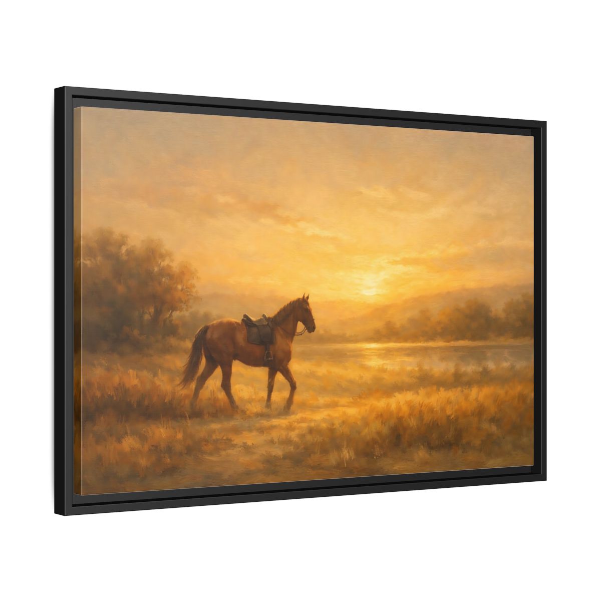 Side Mockup 14. Nature Horse Golden Sunset shown as stretched canvas wall art