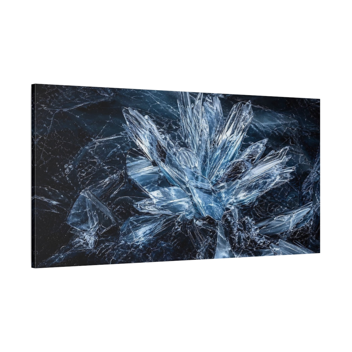 Side Mockup 2. Nature Ice Crystals Blue Ice shown as stretched canvas wall art