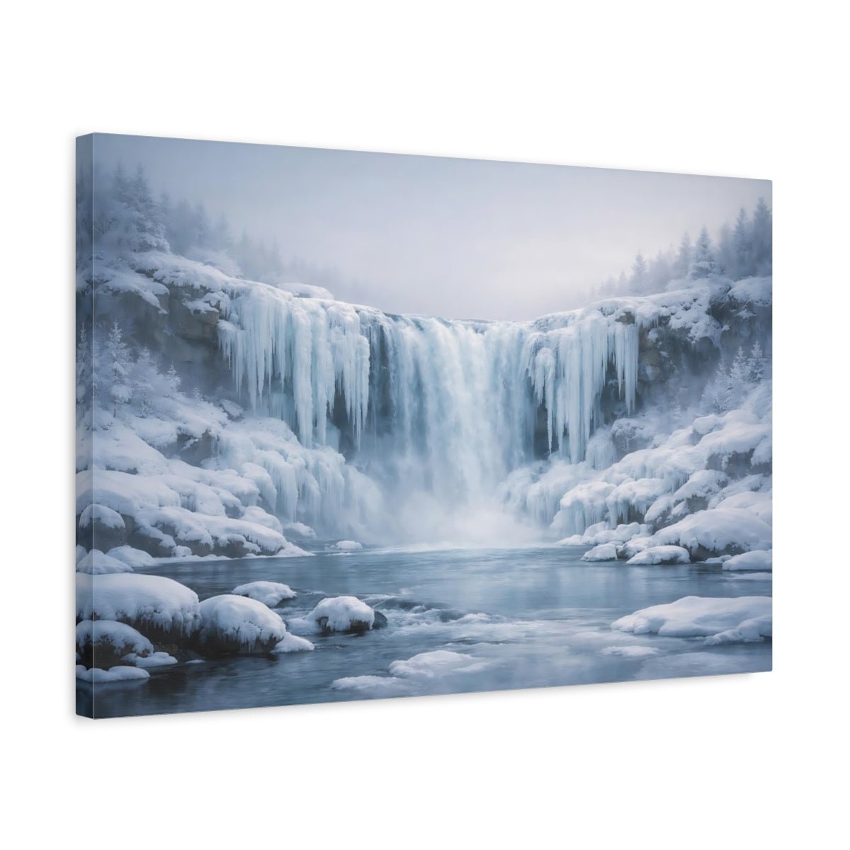 Nature Icy Waterfall Blue Landscape - Canvas Wall Art Print - YesArtYes
