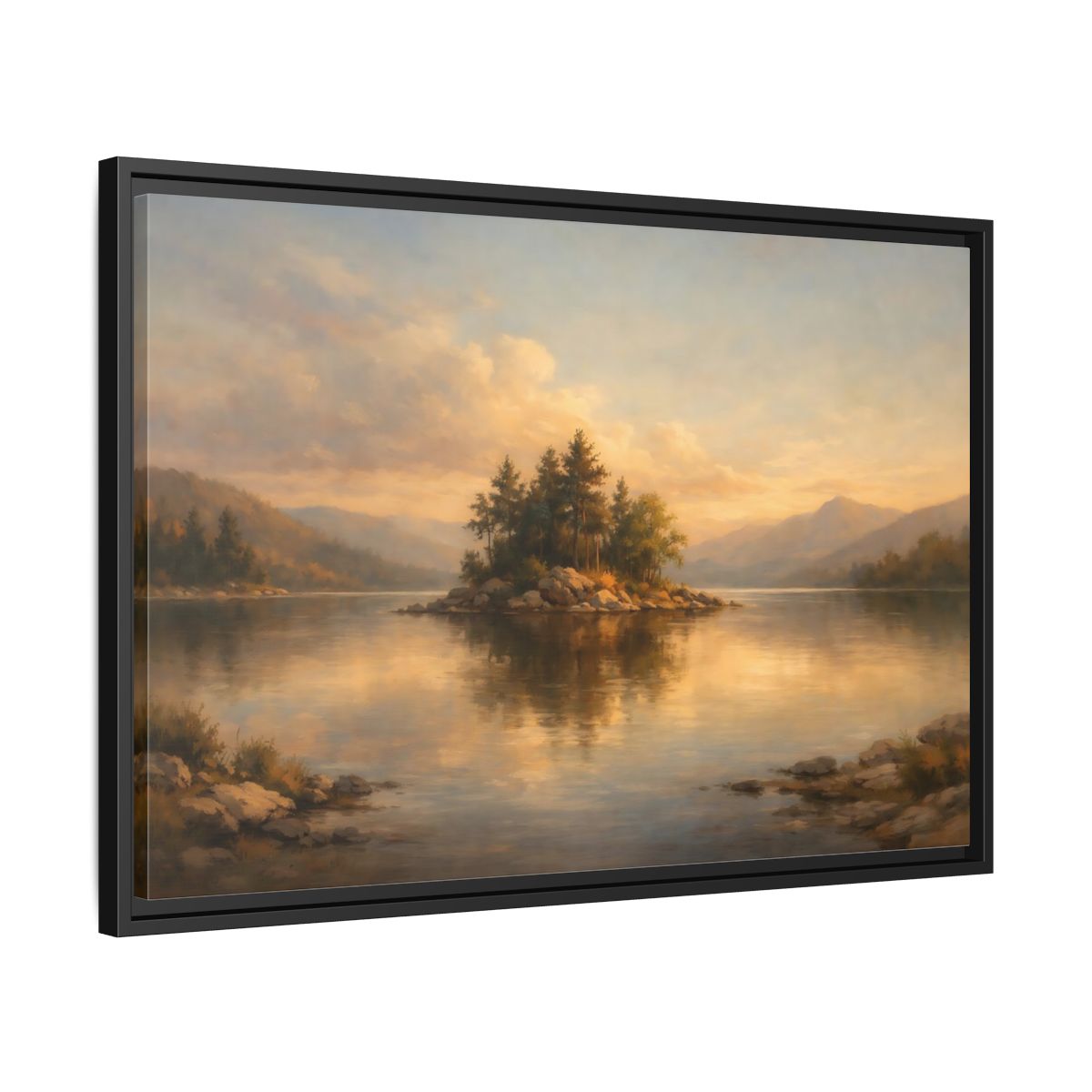 Side Mockup 14. Nature Island Warm Landscape shown as stretched canvas wall art