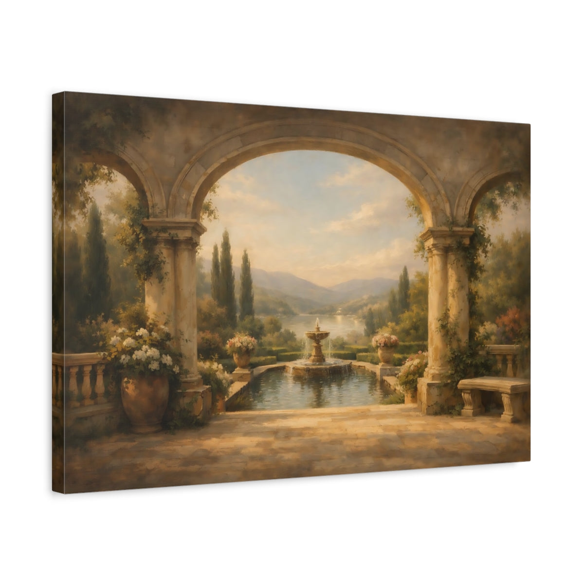 Side Mockup 3. Nature Italian Garden Tuscan Garden View shown as stretched canvas wall art