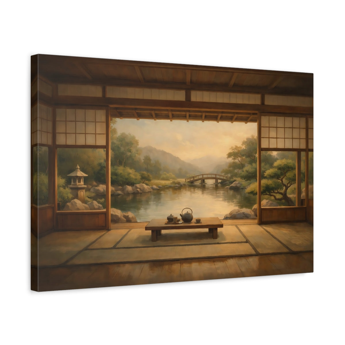 Side Mockup 3. Nature Japanese Garden Zen Garden shown as stretched canvas wall art