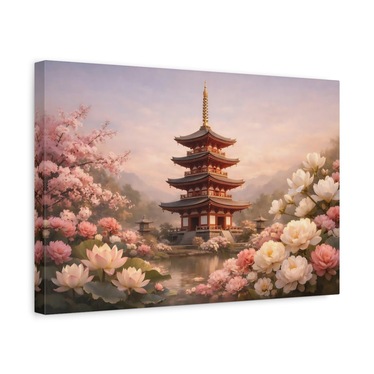 Nature Japanese Pagoda Pink - Canvas Wall Art Print - YesArtYes