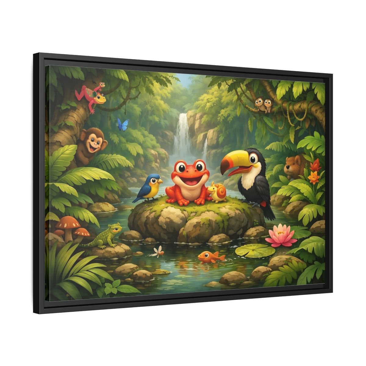 Side Mockup 14. Nature Jungle Animals Vibrant Jungle shown as stretched canvas wall art