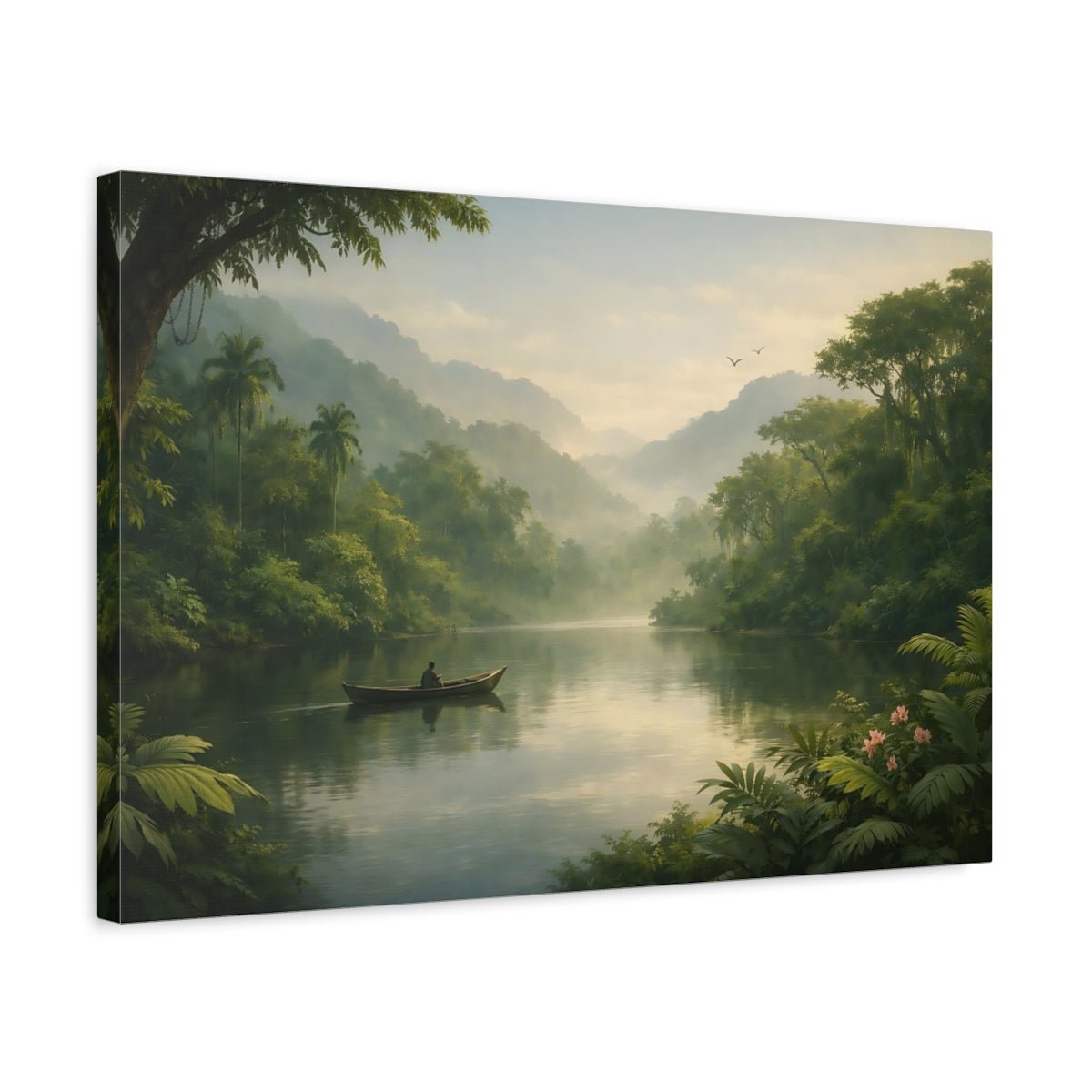 Nature Jungle River Misty Landscape - Canvas Wall Art Print - YesArtYes