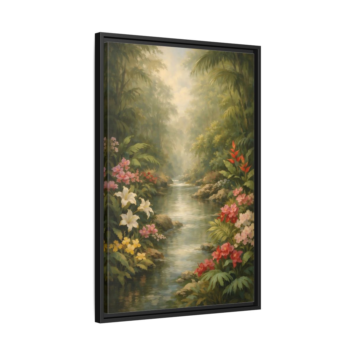 Side Mockup 14. Nature Jungle River Tropical Jungle River shown as stretched canvas wall art