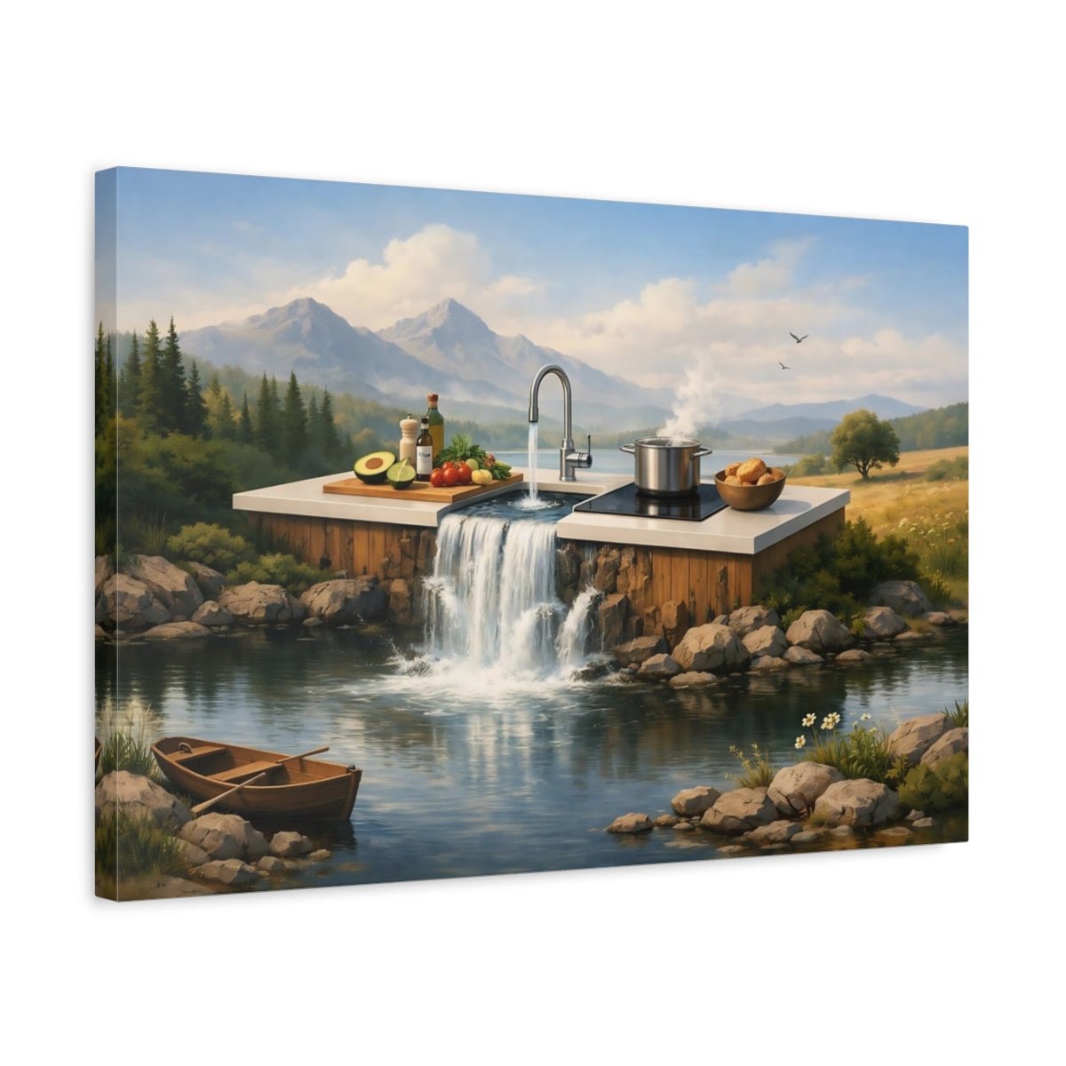 Nature Kitchen Waterfall Landscape - Canvas Wall Art Print - YesArtYes