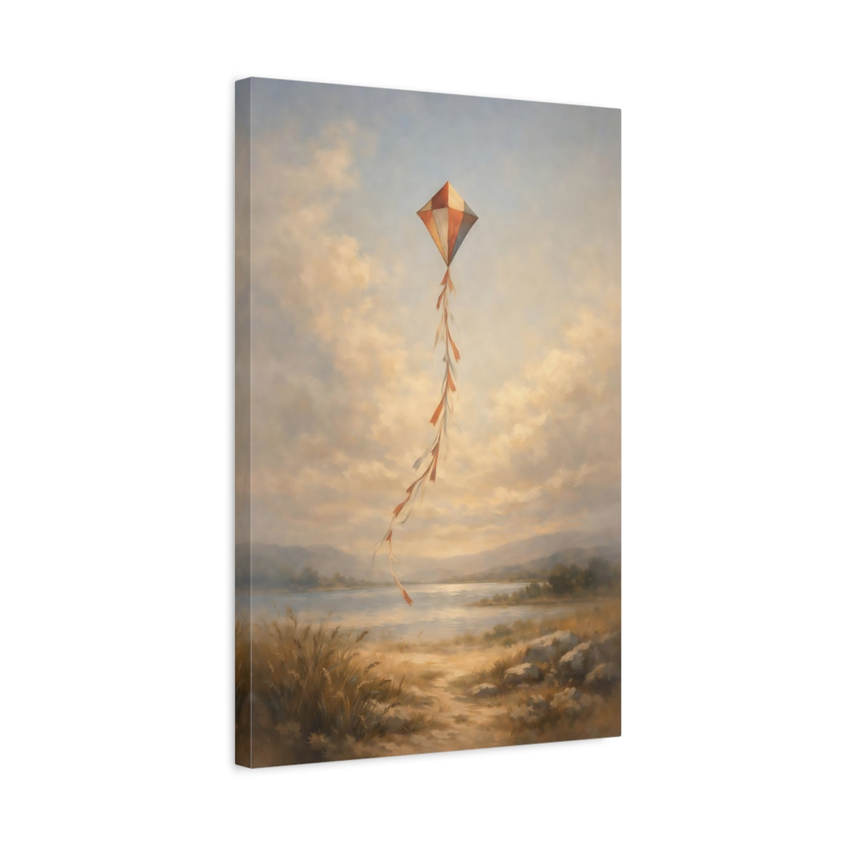 Side Mockup 3. Nature Kite Kite Landscape shown as stretched canvas wall art