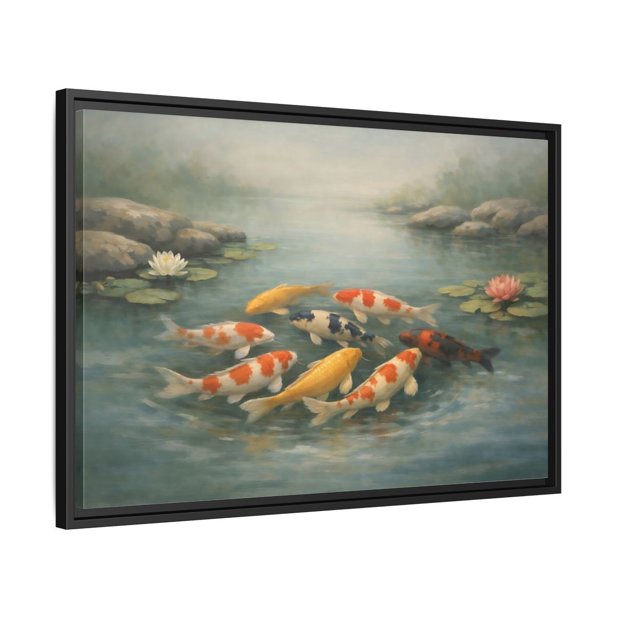 Side Mockup 14. Nature Koi Fish Colorful Koi Fish shown as stretched canvas wall art