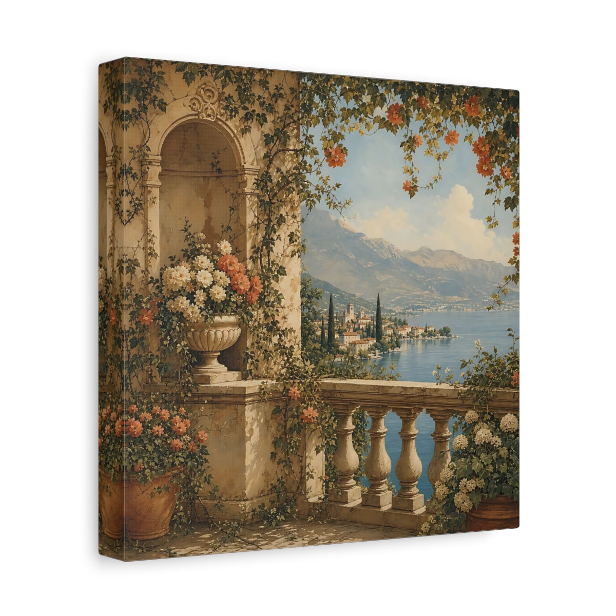 Side Mockup 9. Nature Lake Balcony Lake Balcony View shown as stretched canvas wall art
