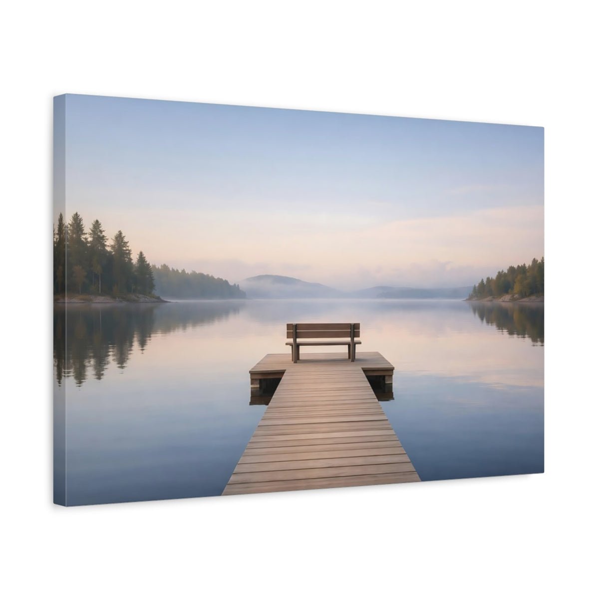 Nature Lake Dock Misty Landscape - Canvas Wall Art Print - YesArtYes