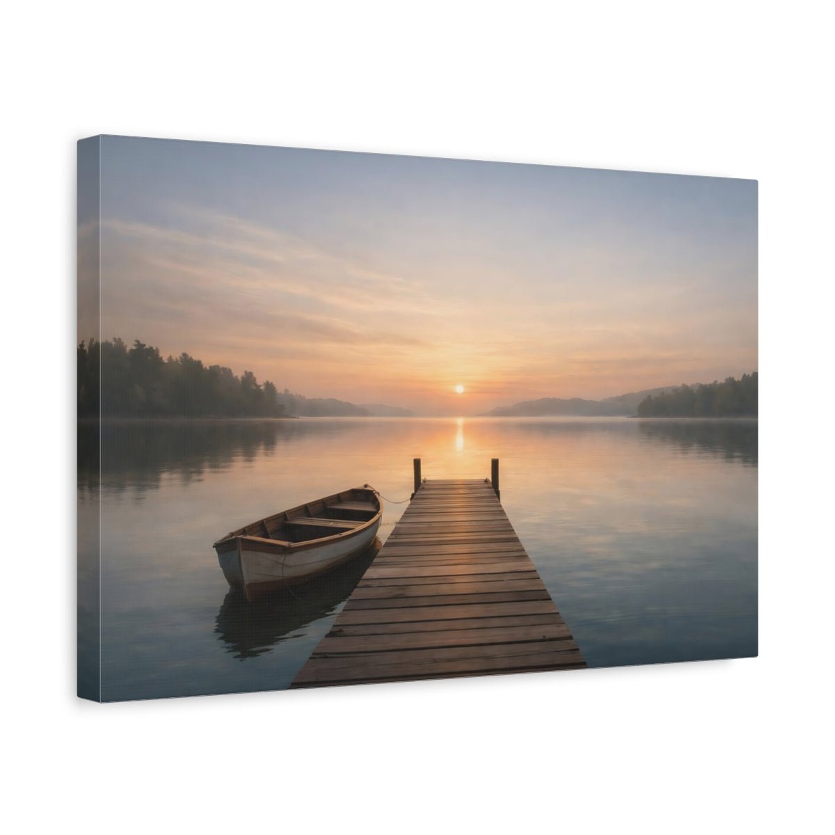 Nature Lake Dock Sunrise - Canvas Wall Art Print - YesArtYes