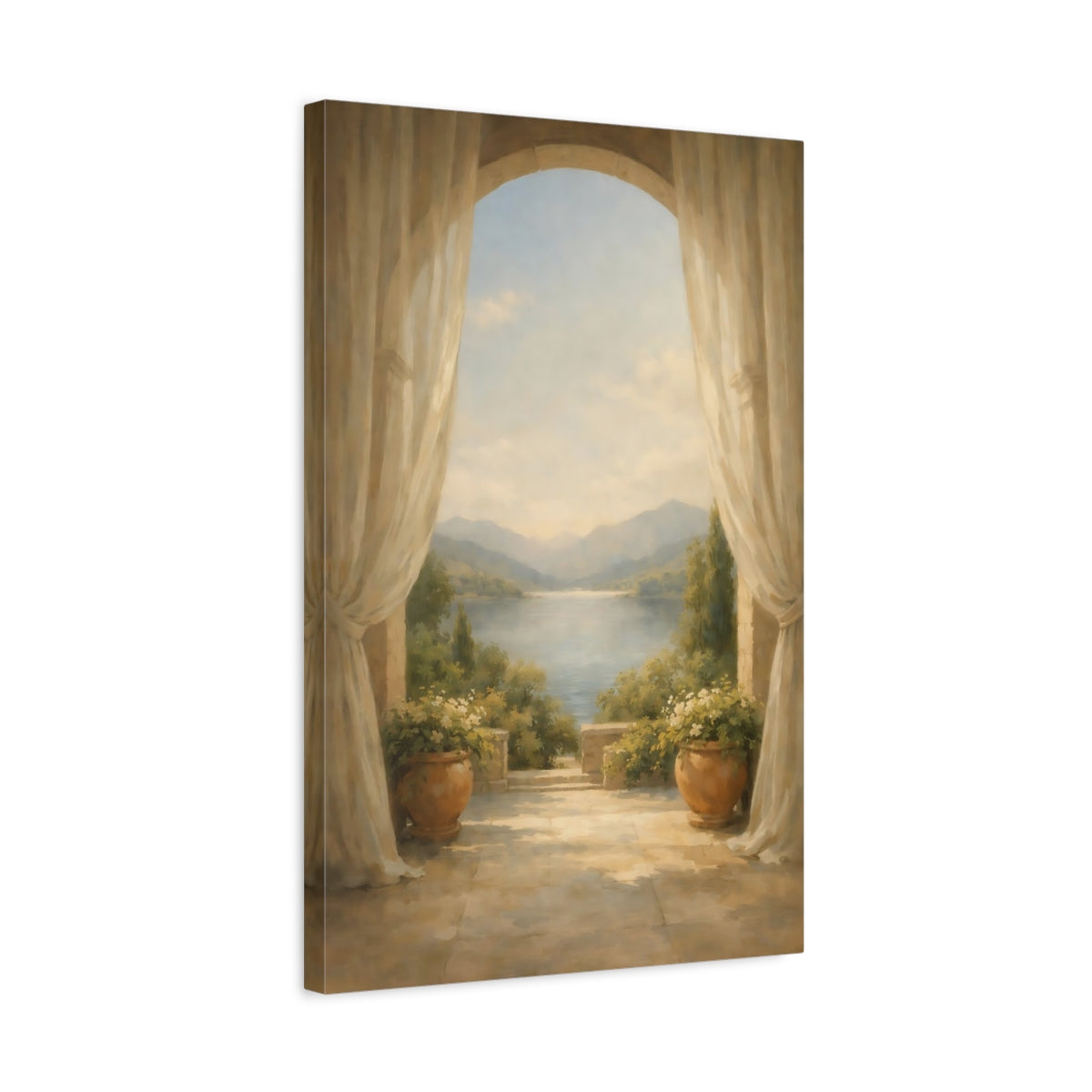 Side Mockup 3. Nature Lake View Muted Landscape shown as stretched canvas wall art