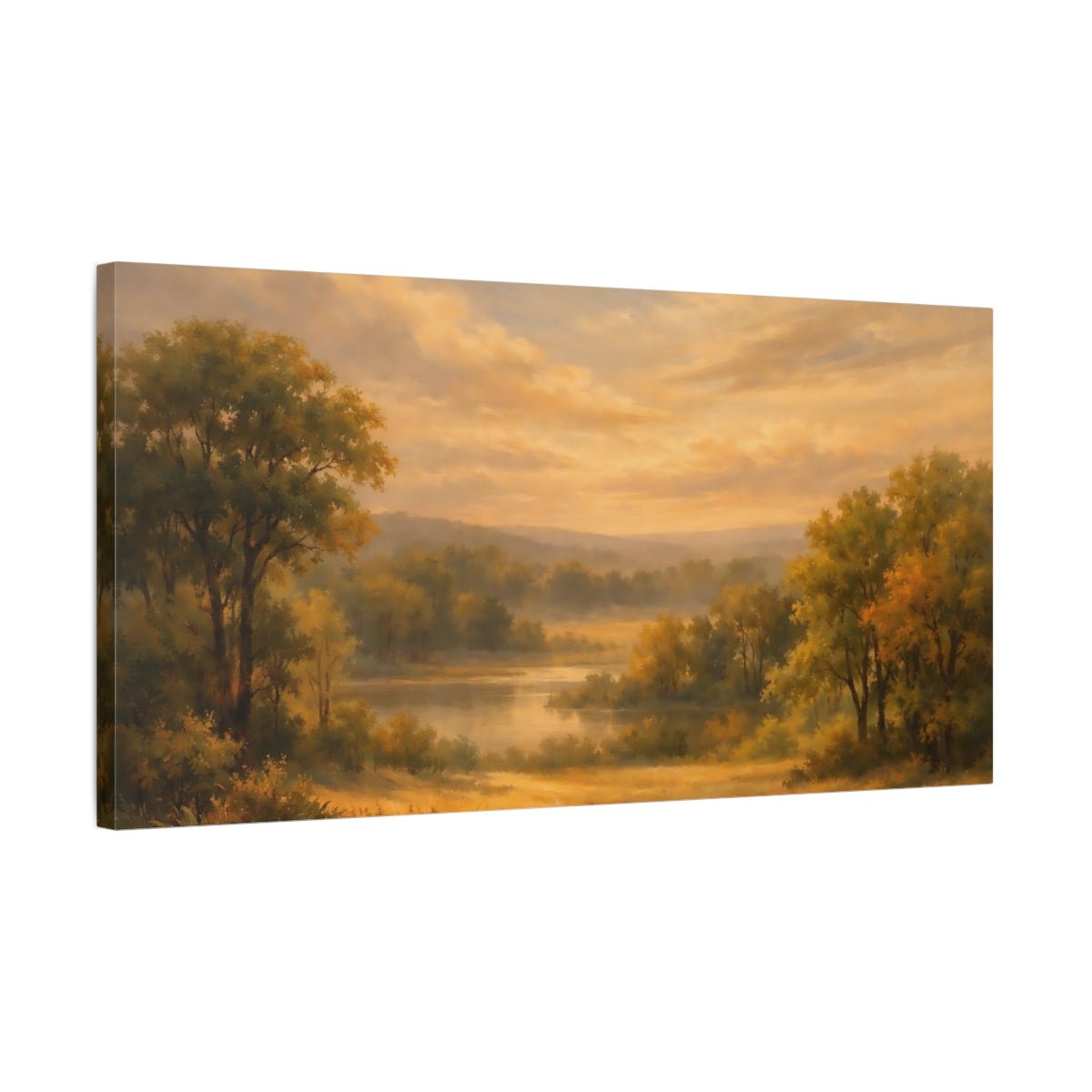 Nature Lakeside Landscape Golden - Canvas Wall Art Print - YesArtYes