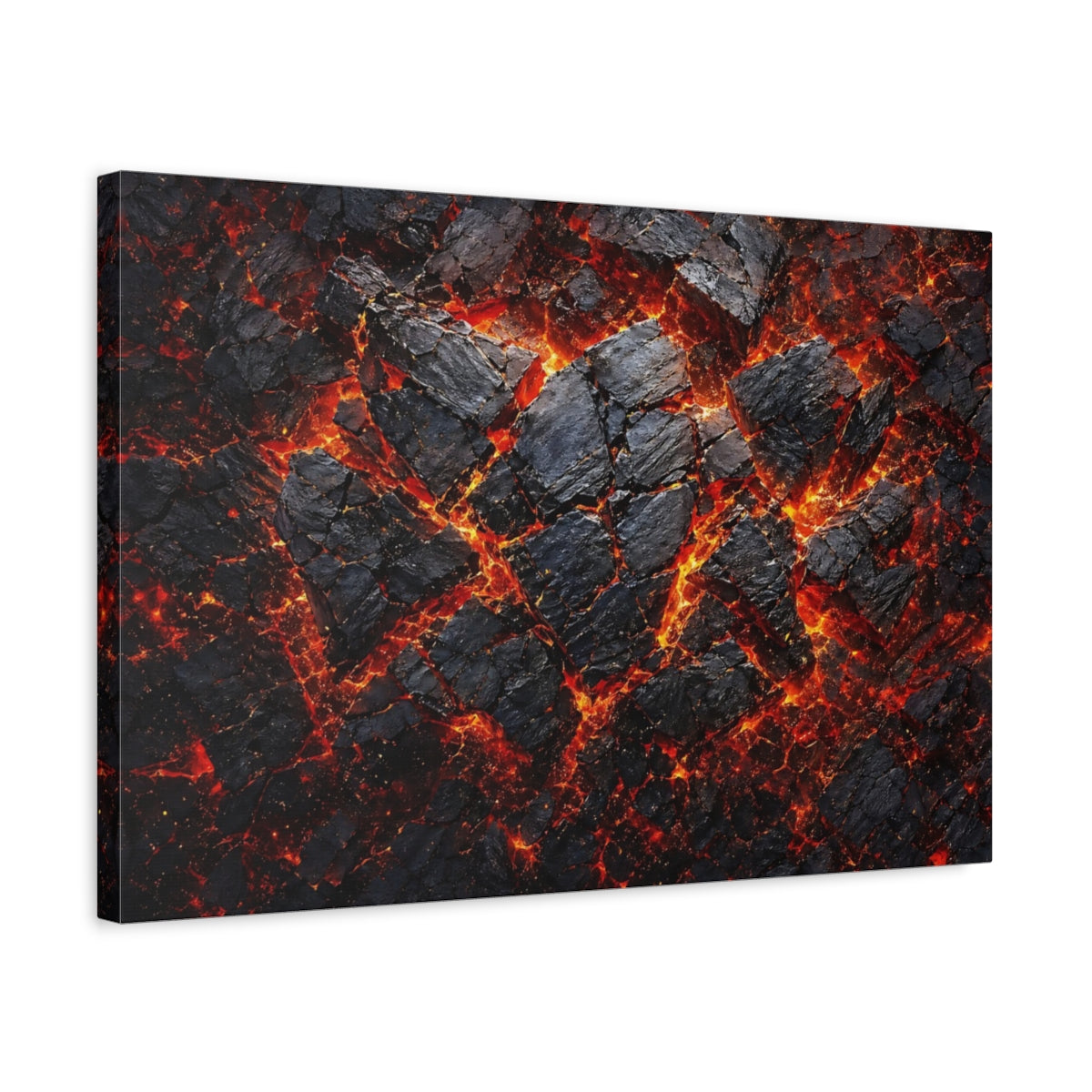 Side Mockup 3. Nature Lava Flow Black And Orange Lava shown as stretched canvas wall art