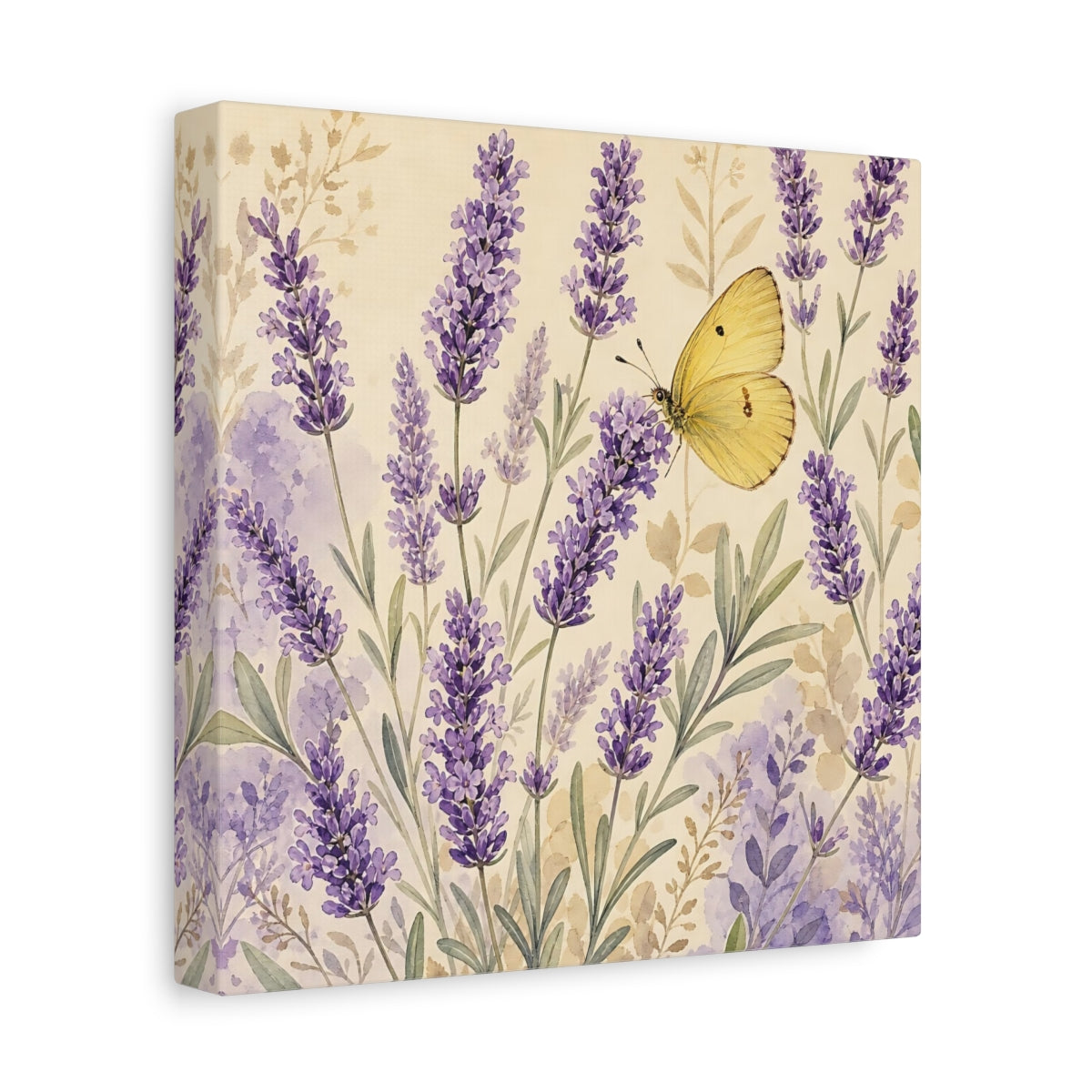 Side Mockup 9. Nature Lavender Butterfly Purple Lavender Butterfly shown as stretched canvas wall art