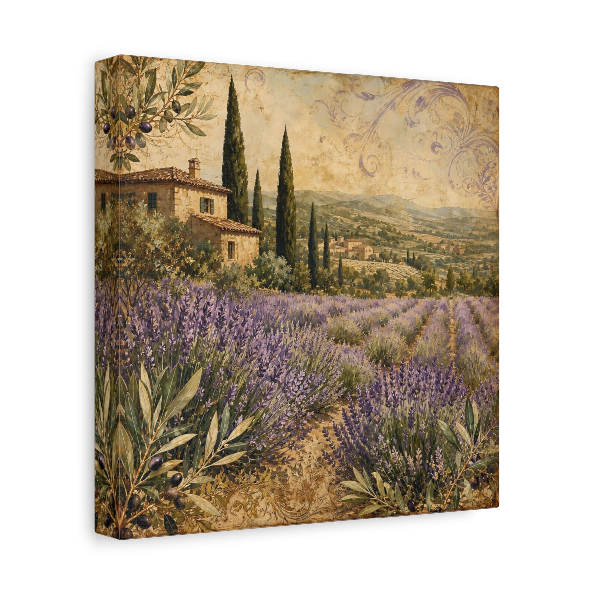 Side Mockup 9. Nature Lavender Field Lavender Landscape shown as stretched canvas wall art