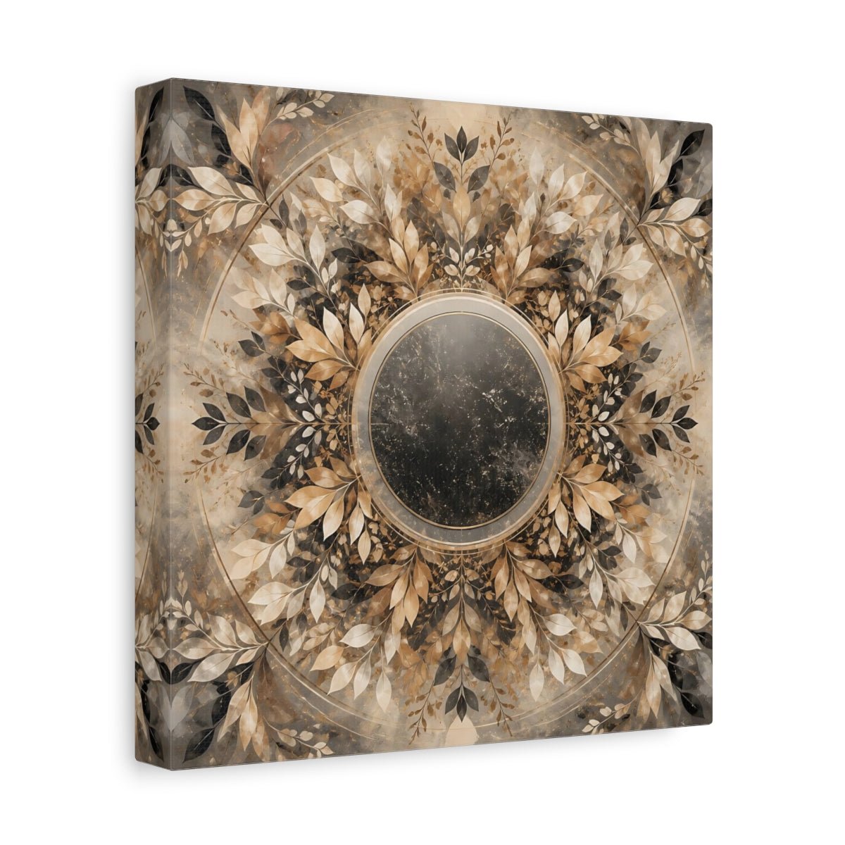 Nature Leaf Mandala Brown And Gold Canvas Print Wall Art – Vintage Living Room, Above Console Table - YesArtYes