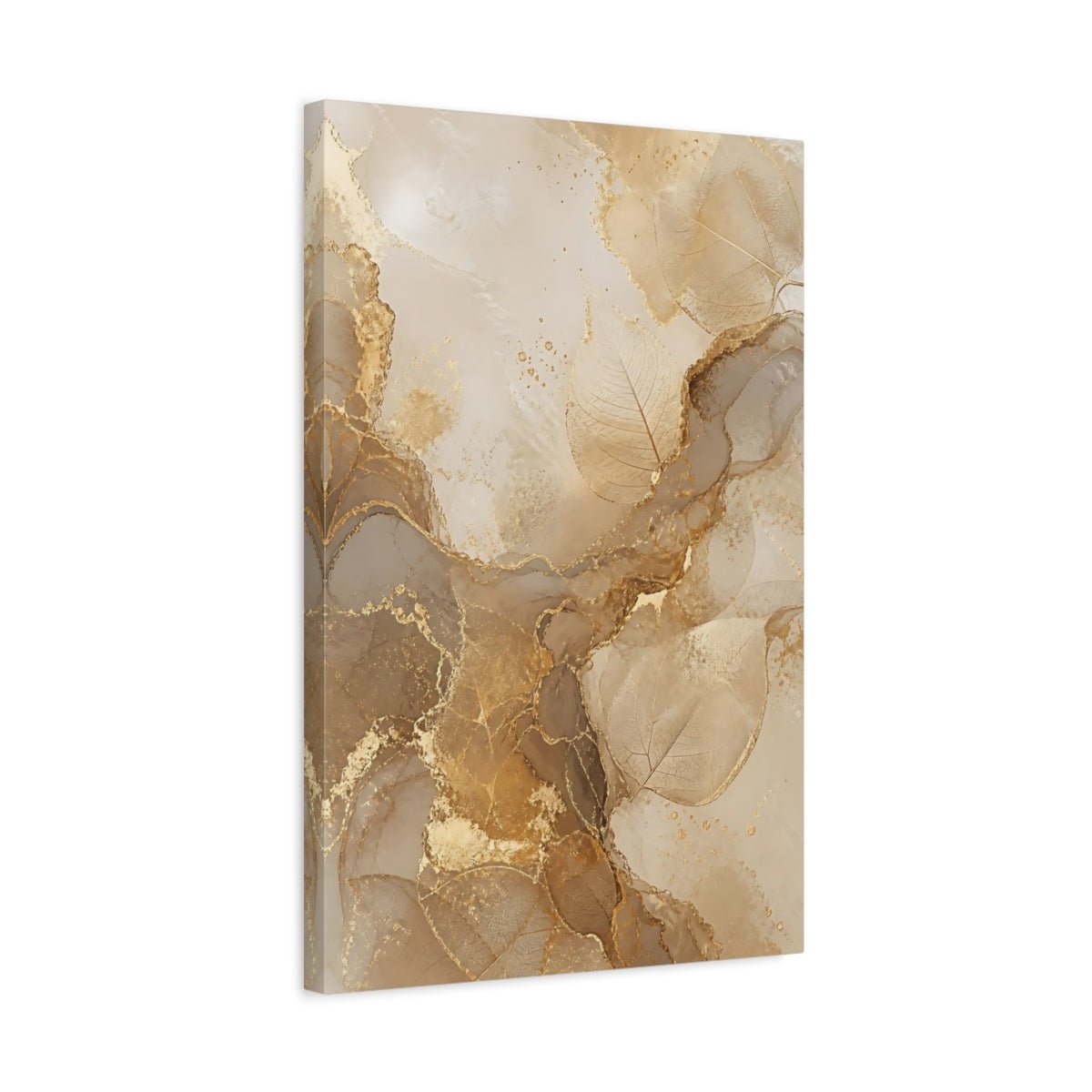 Nature Leaves Gold And Beige Canvas Print – Living Room, Above Sofa, - YesArtYes