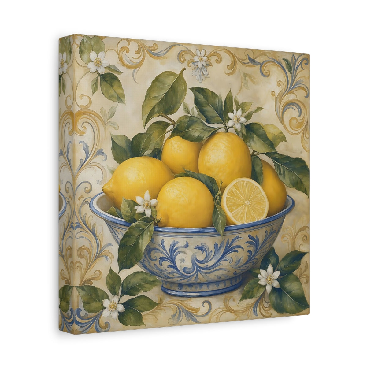 Side Mockup 9. Nature Lemons Yellow Lemons shown as stretched canvas wall art