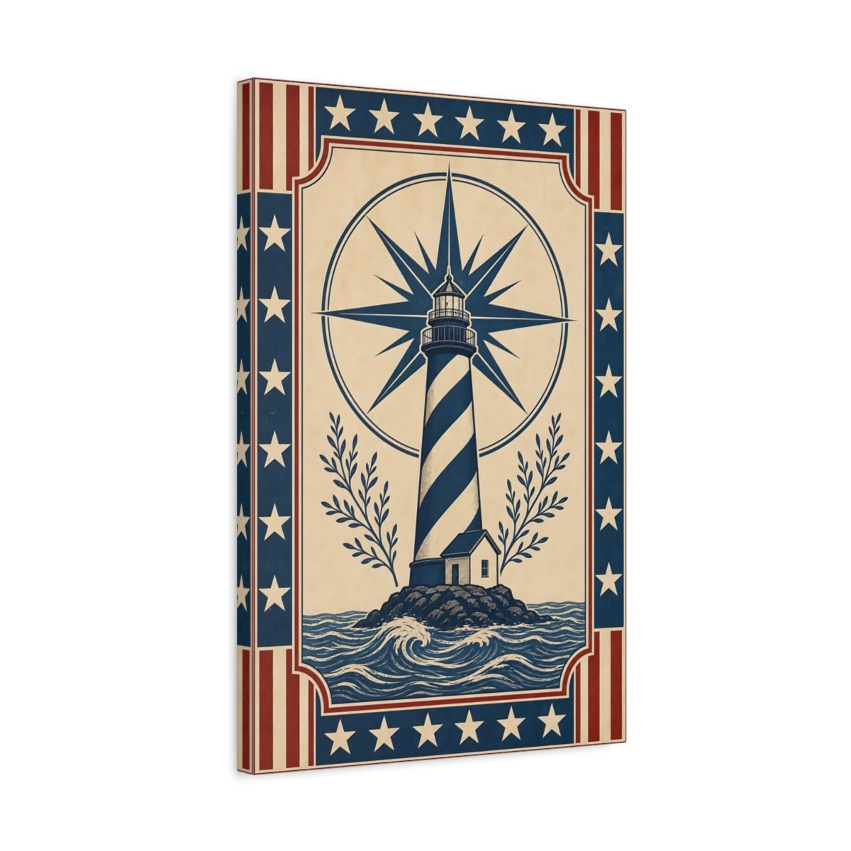Nature Lighthouse Blue Red Nautical Canvas Wall Art Print – Vintage Living Room, Large - YesArtYes