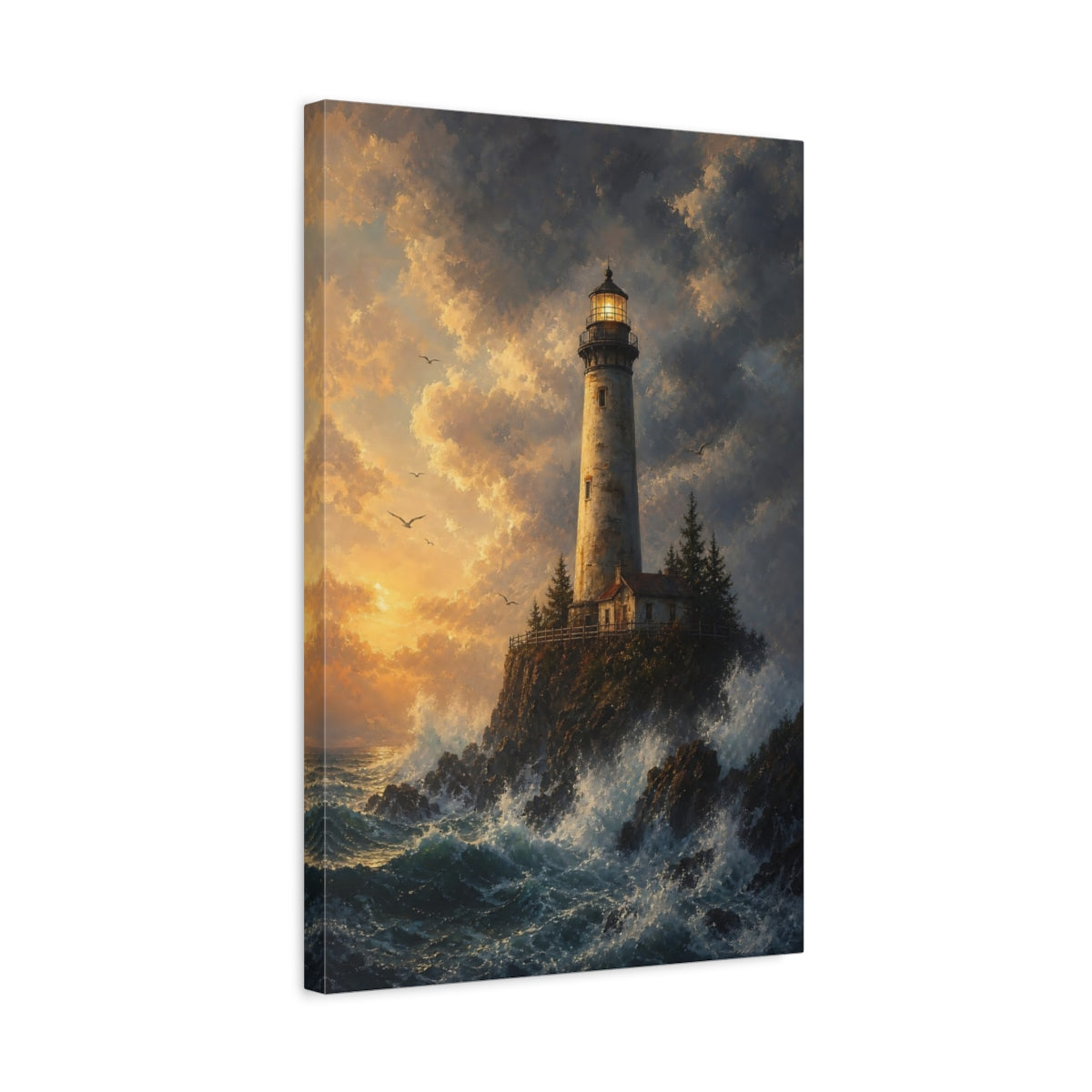 Side Mockup 3. Nature Lighthouse Lighthouse Coastal shown as stretched canvas wall art